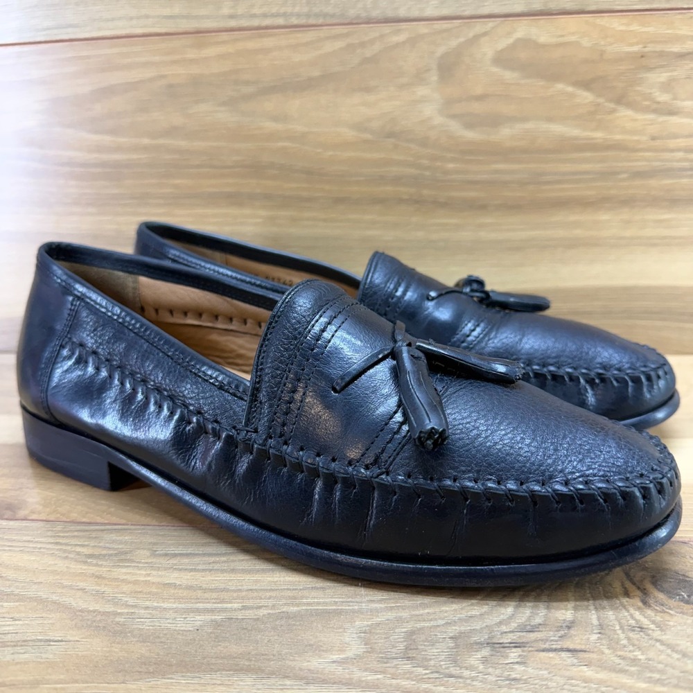 BRASSBOOT Walking Gloves Mens‎ 10.5 M Black Leather Tassel Loafers Dress Shoes - Picture 2 of 11